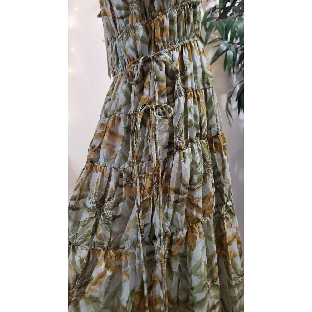 Moon River NWT Tropical Palm Tree Tiered Jungle Midi Dress Size M Hawaiian - Picture 7 of 16